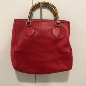Bright red Diana Gucci bag with bamboo handles